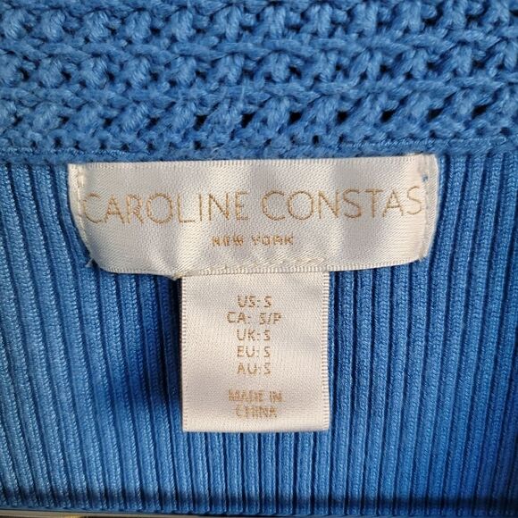 Caroline Constas Ribbed Knit V-Neck Midi Sweater Dress Blue Size Small - Picture 3 of 7